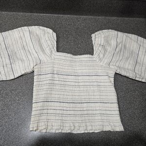 1. State Cream Puff Sleeve Square Neck Top with Navy Stripes